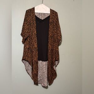 Terra & Sky Leopard Print Kimono Cardigan with Black Top